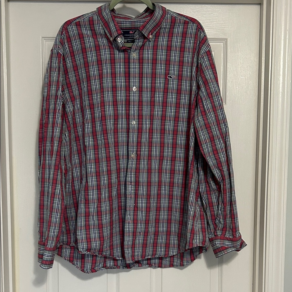 Vineyard Vines Red and Blue Plaid Button-Down Shirt